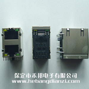 RJ45卧式双(shuāng)层网口座 带灯
